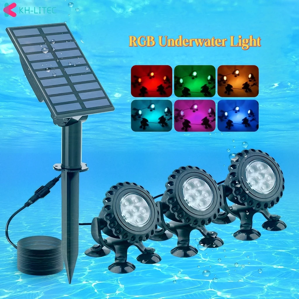 

KHLITEC Upgrade 3/5 Lights RGB Solar Underwater Light Outdoors IP68 Swimming Pool Light Solar Pond Light Solar Light For Garden