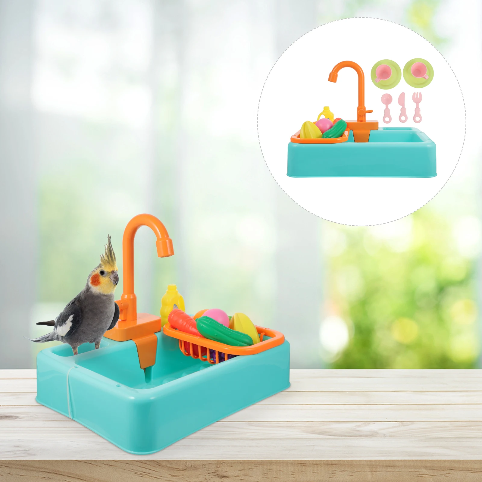 1 Juego de bañera de pájaros, grifo automático, lavabo de ducha de agua para loros, seguro, Color brillante, tamaño mediano, Urraca, gorrión, accesorio No