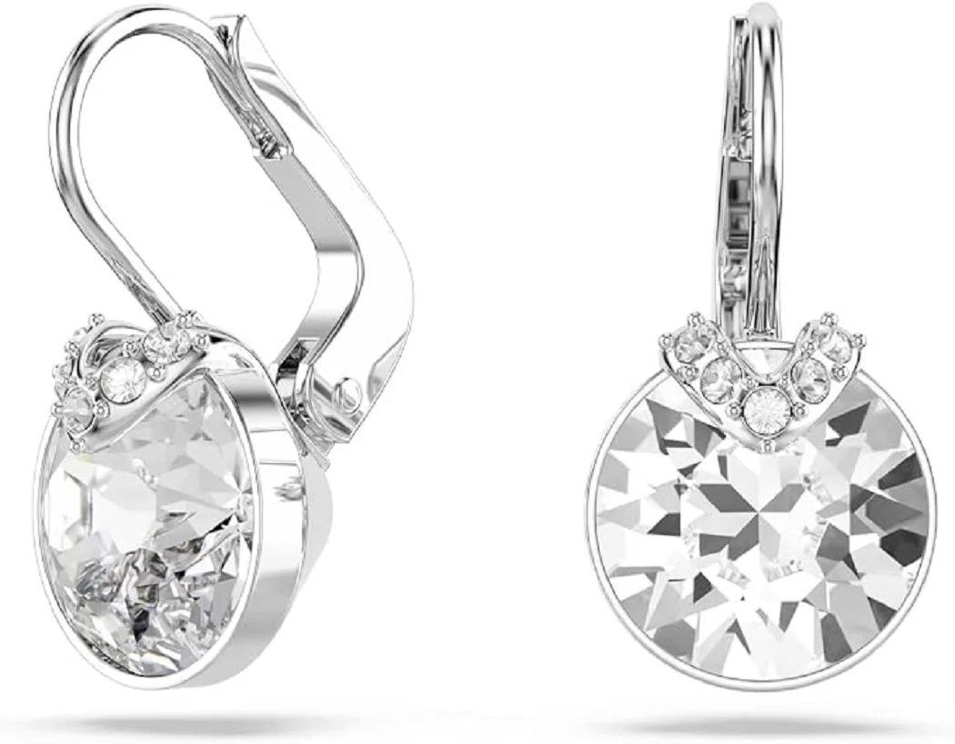 V Crystal Earrings Bella V Drop Earring for Women Silver Dangle Earrings CZ Crystal Big Round Earrings Luxury Woman Big