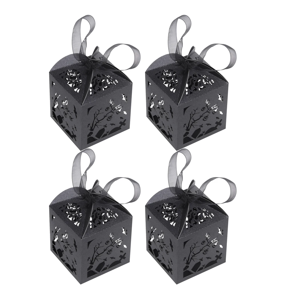 

50pcs C Hollow Branches Bats Pattern Gift Container Halloween Party Carnival Lightweight Portable Dessert Box