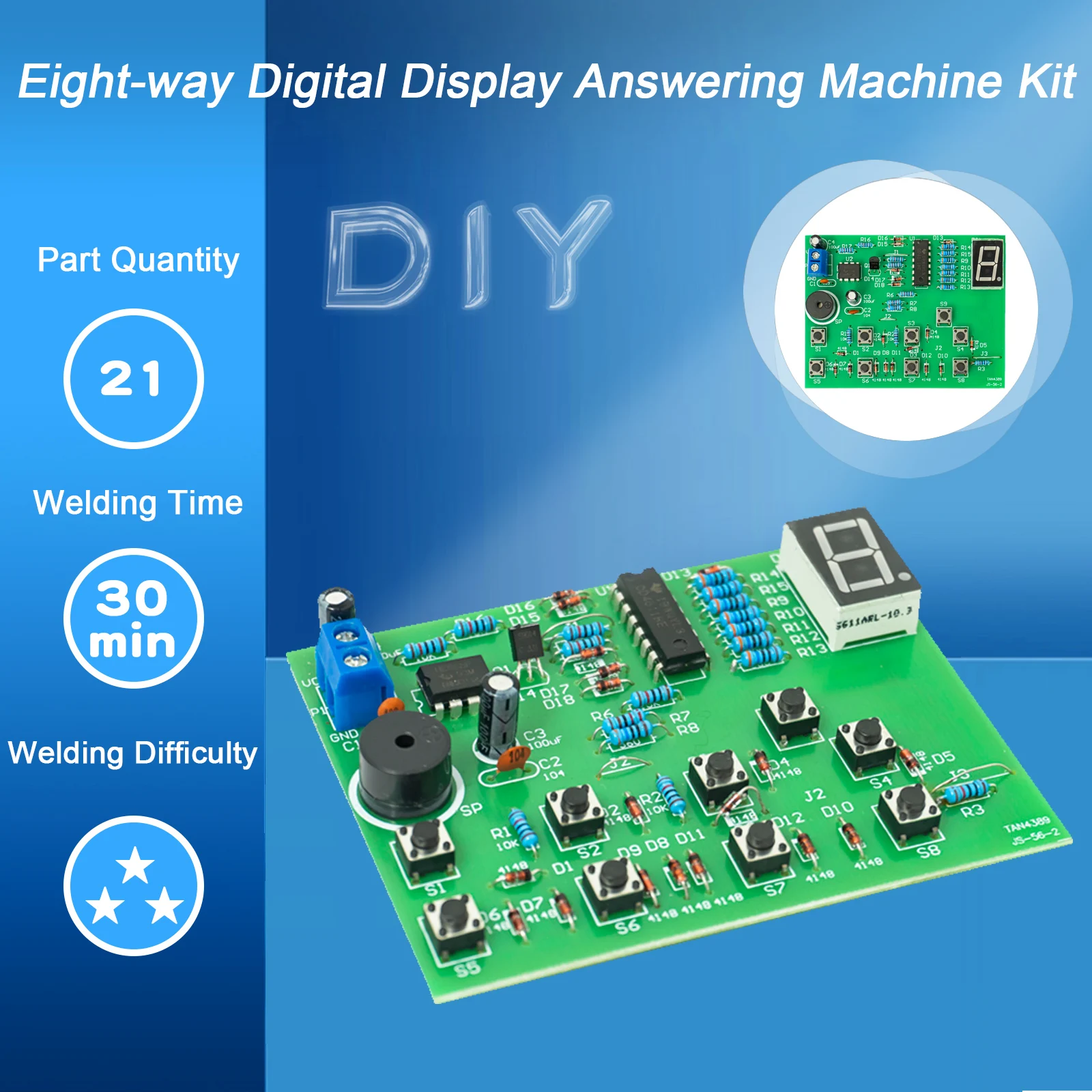 Eight-channel digital display answering machine kit DIY welding kit suitable for welding practice electronic skills competition