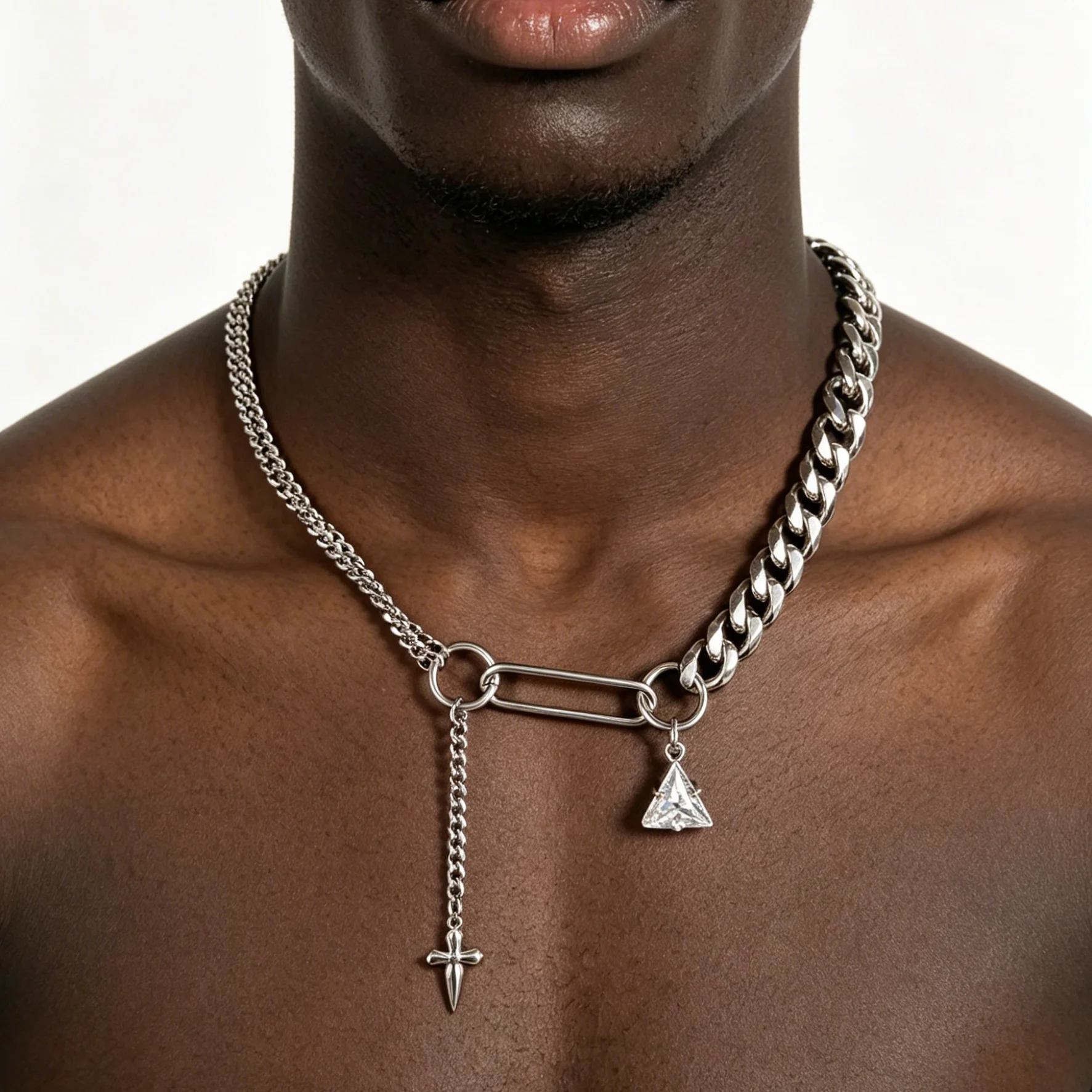 Punk Rock Gothic Edelstahl Silberfarbene Dornenkette Halskette Choker Charm Mode Damen Herren Wasserfester Schmuck Geschenke – Detail 3