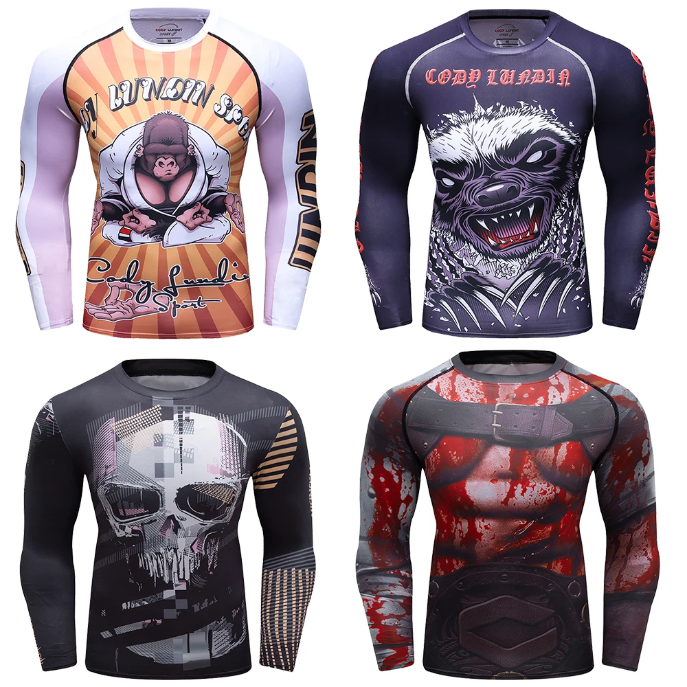 Jiu Jitsu Boxing Jersey Men MMA Rash Guard Bjj T-Shirt Compression Shirts Quick Dry Gym Sport Running Rashguard T-shirt For Men