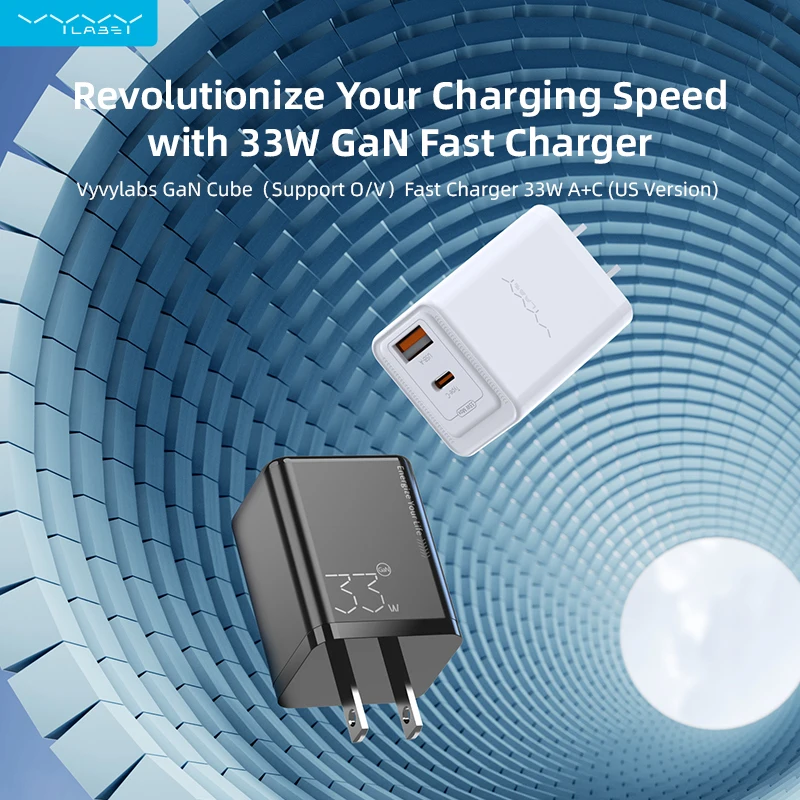 

Vyvylabs Fast Charger 33W PD Power Adapter GaN Fast Charging Type-C Wall Charger Block USB A Charger Block for iPhone 16/15/iPad