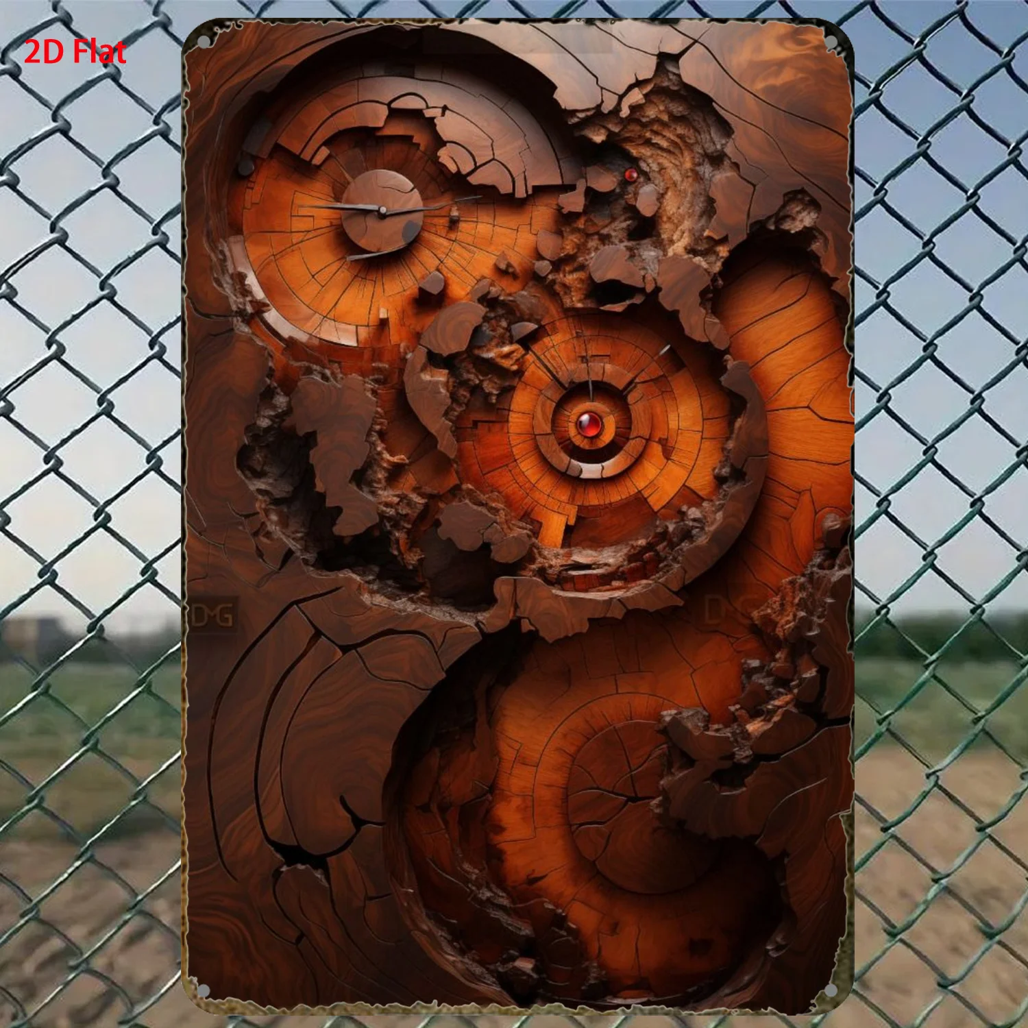 2D Vintage Metal Sign, 2D Flat  Grain Cracked Gear 3D Embossed Wall Art, Antique Tree Hole Ruby Style Iron Wall Decor, Sturd