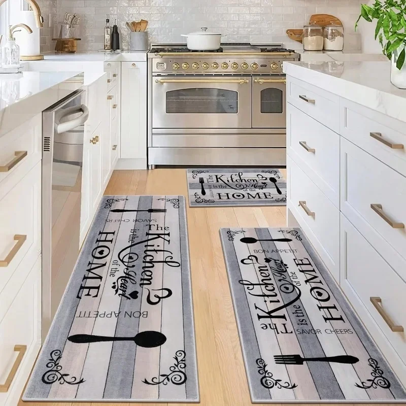 VIKAMA BON APPETIT Kitchen Rug, Spoon Spice Non-Slip Mat, Soft Absorbent Floor Carpet for Dining Room Home Decor