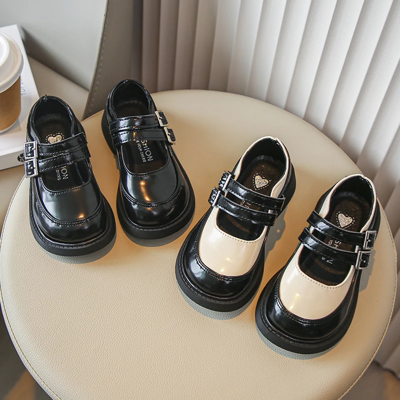 

Girls Performance Dance Shoes with Metal Buckle Children Leather Princess Shoes British Style Kids Mary Janes Shoes Round Toe