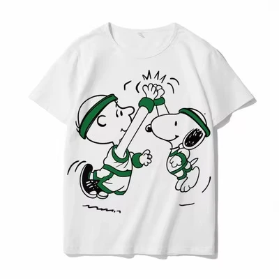 Snoopy Cartoon Animation Joint-Design Short-Sleeved Kids Men Women T-Shirt Summer Loose-Fitting Versatile Short-sleeved Top