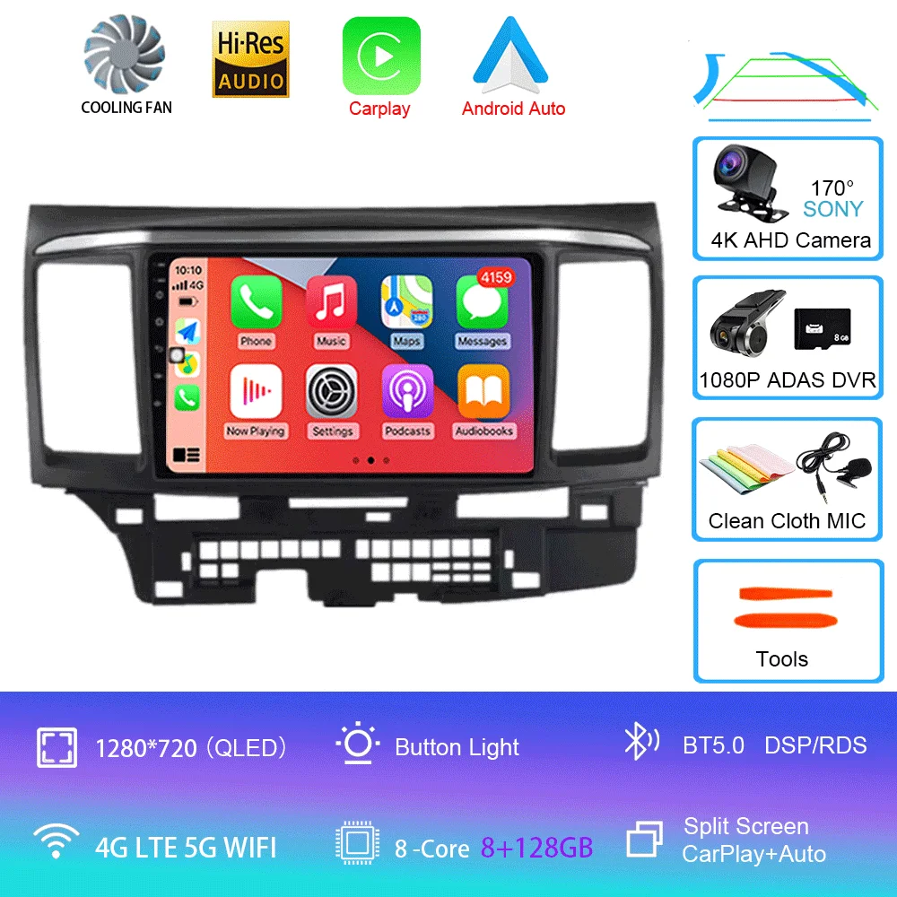 Voor MITSUBISHI LANCER 9 10 X 2008 2009 2010 2011 - 2016 9 inch Android 16 autoradio stereo audio GPS speler Carplay Auto scherm