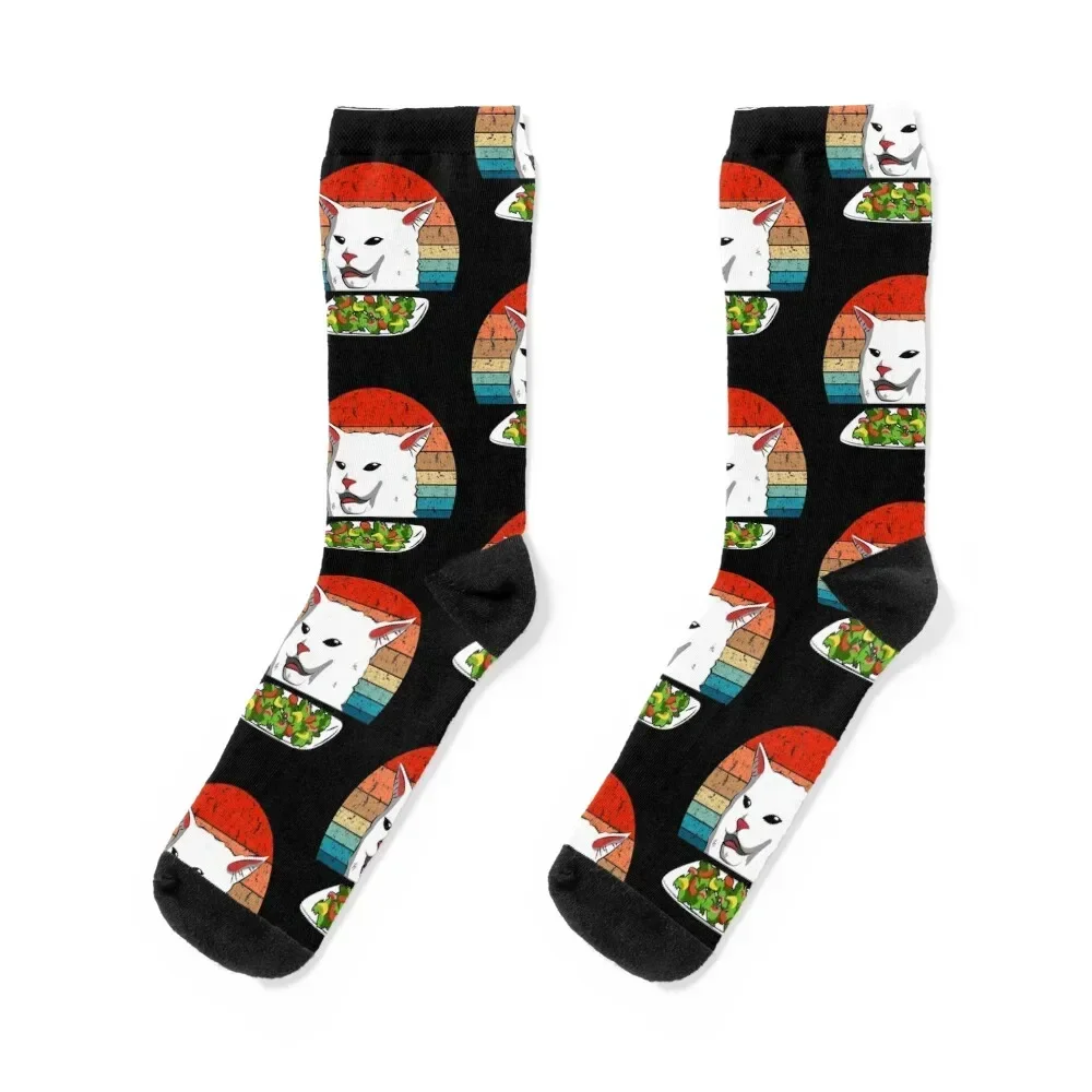 Cat Meme Woman Yelling At Table Dinner Vintage Retro Style Socks floor custom sports compression cartoon Socks For Girls Men's