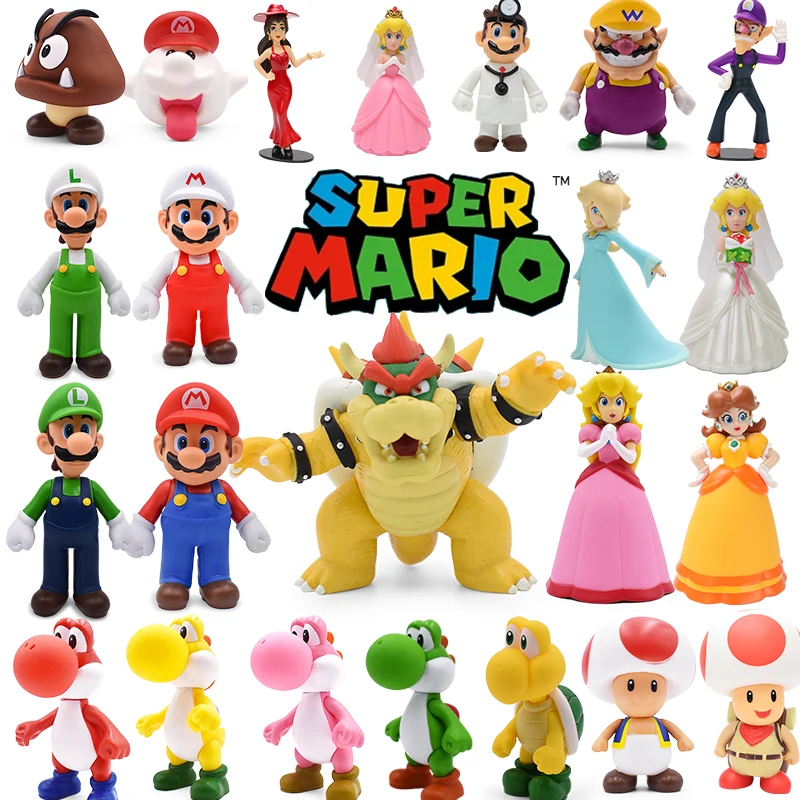 

Super Mario Bros. Action Figure Bowser Princess Peach PVC Model Toy Luigi Yoshi Anime Cartoon Game Toy for Kids Birthday Gifts