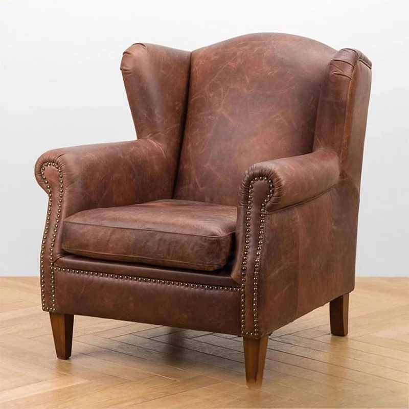 

American retro cigar chair study living room retro oil wax leather tiger chair cigar bar casual single sofa chair