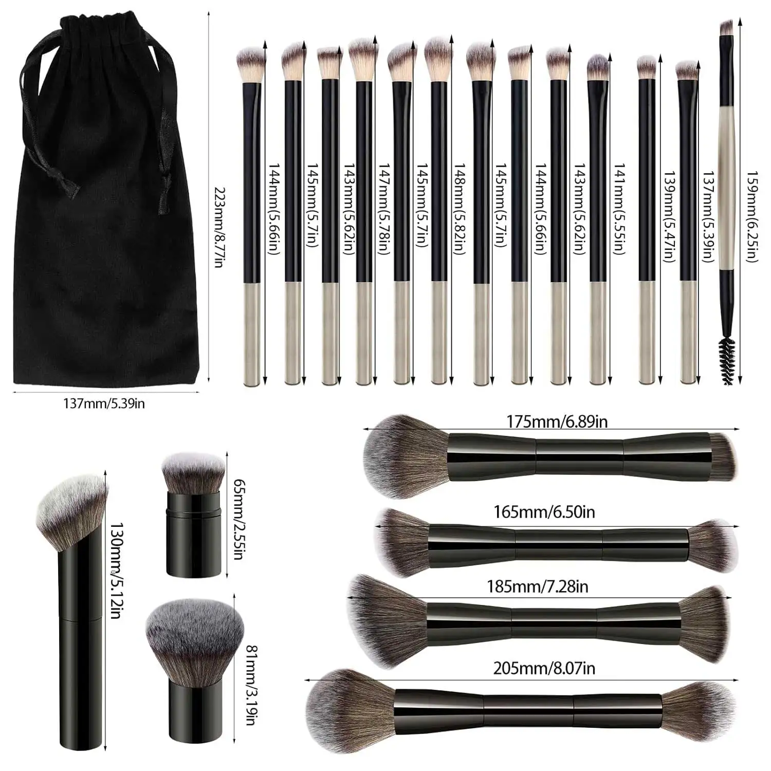 20 PCS Foundation Makeup Brush Set, Double-ended Kabuki Contour Brush for Liquid Powder Concealer Blending Blush Face MakeupTool