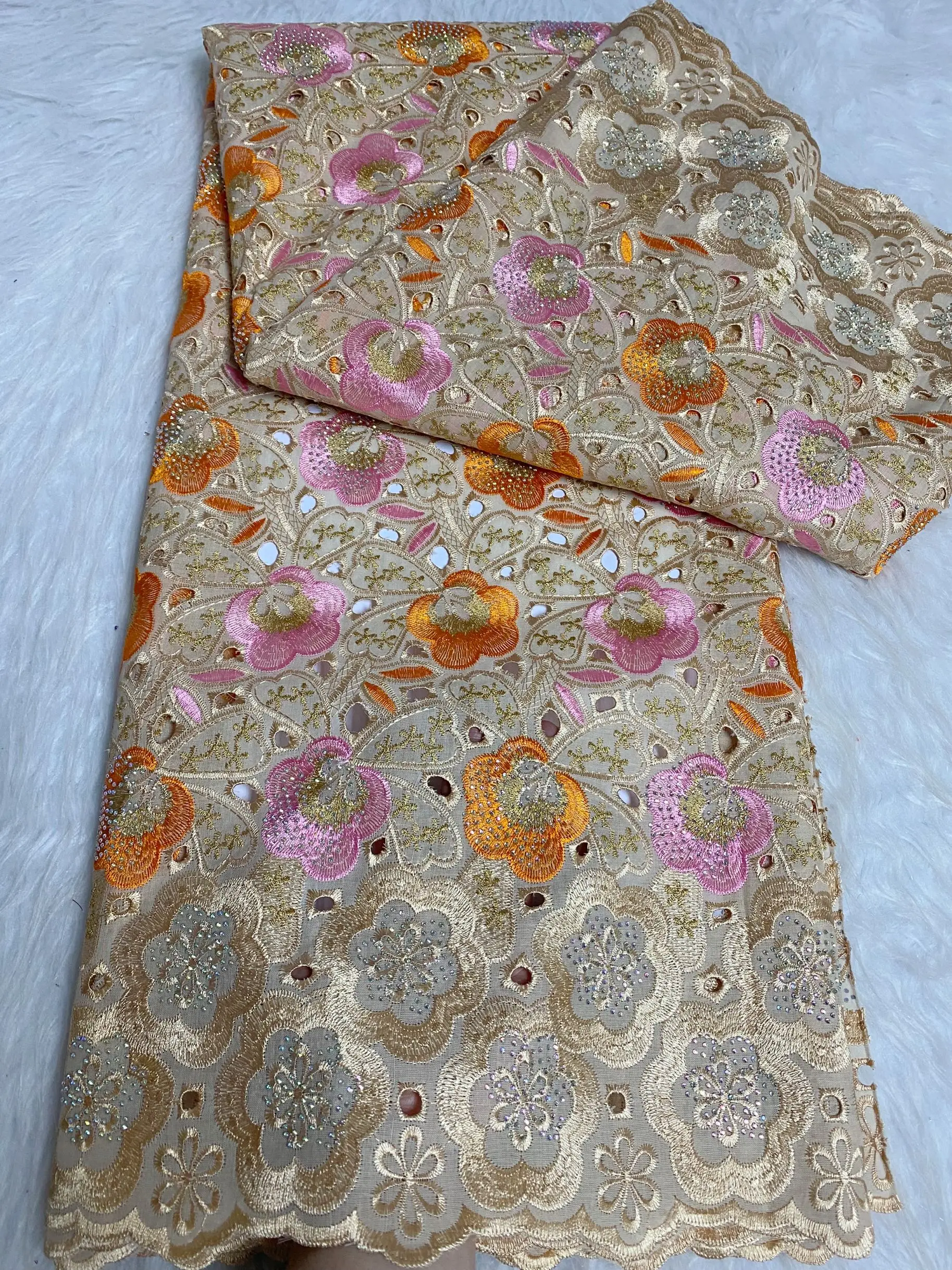 

2025 African Nigerian Tulle Lace Fabric for Dress Sewing Damask Cotton High Quality Pure Embroidery Wedding Party 5Yard JH0063