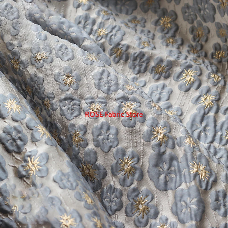 Yarn Dyed Gold Thread Embossed Flower Jacquard Fabric Bags Shoes Dress DIY Sewing Fabric 100cmx140cm