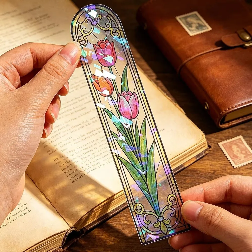 Elegant European Style Acrylic Bookmark Transparent Dazzling Laser Bookmark Artistic Color Window Flower Bookmark For Students