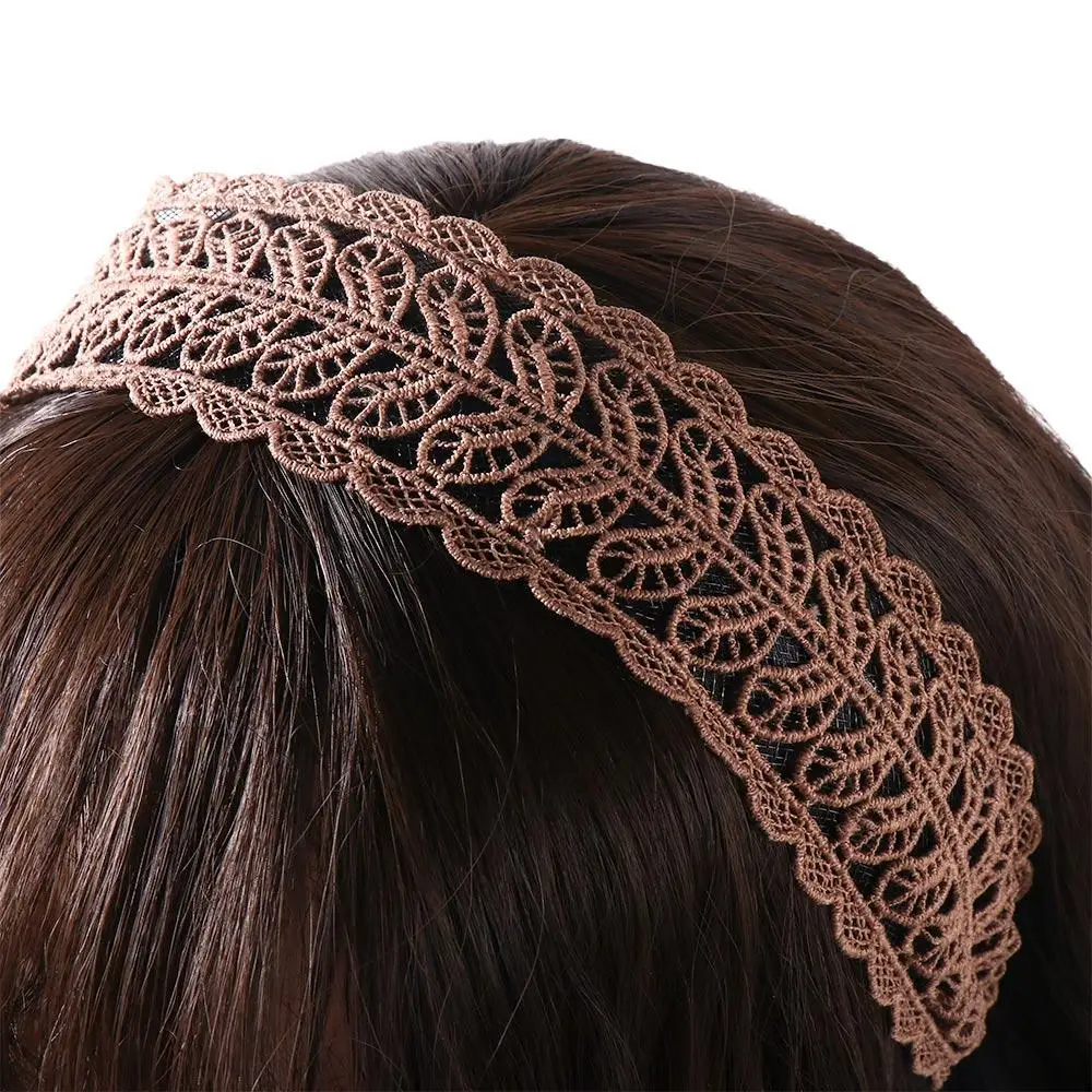 Fashion Design Make up Temperament Resin Korean Style Hair Wear Women Hair Accessories Wide Side Hairband Lace  Leaves Headband