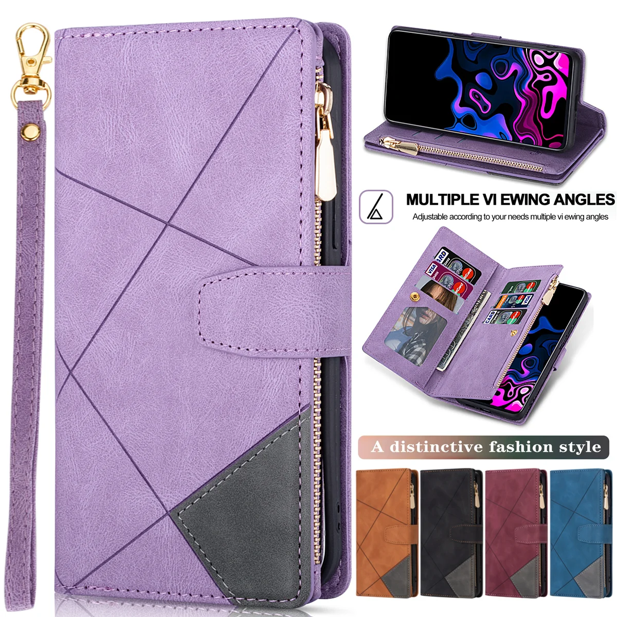 Zipper Leather Flip Case For Samsung Galaxy A70 A50 A30 S A20 A10 A51 A71 A11 A21S A31 A41 A81 A91 Card Slot Wallet Phone Cover