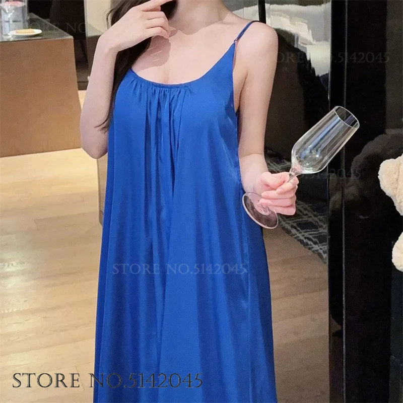 SEXY Backless Long Nightgown Sleepwear Summer New Suspender Nightdress Women's Lingerie Ice Silk Nightie Home Dress Loungewear view 4