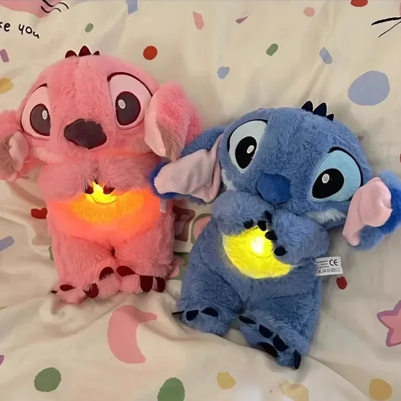 Stitch Gift Disney Baby Sleep Companion Sound Soothing Music Kawaii Plush Toy with Airbag Breathing Light Doll Breathing Toy