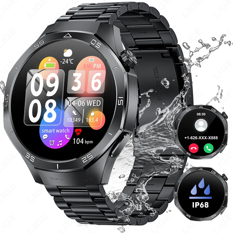 

LIGE Outdoor Sports Waterproof Smart Watch Men 1.53" HD Screen Heart Rate Monitor BT Call Fitness Men Smartwatch For Android IOS