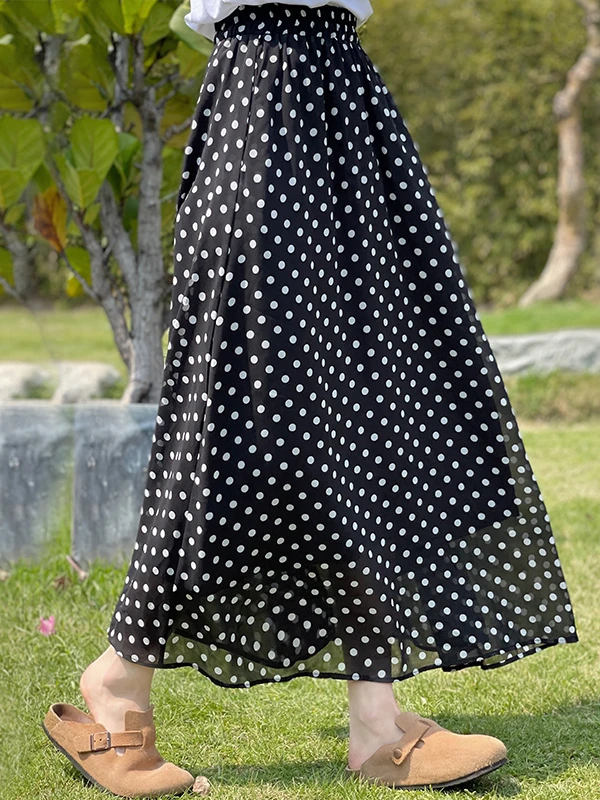 

Модная юбка-миди трапециевидной формы с внутренним большим распашным принтом в горошек Свободный крой Ele Повседневные летние юбки