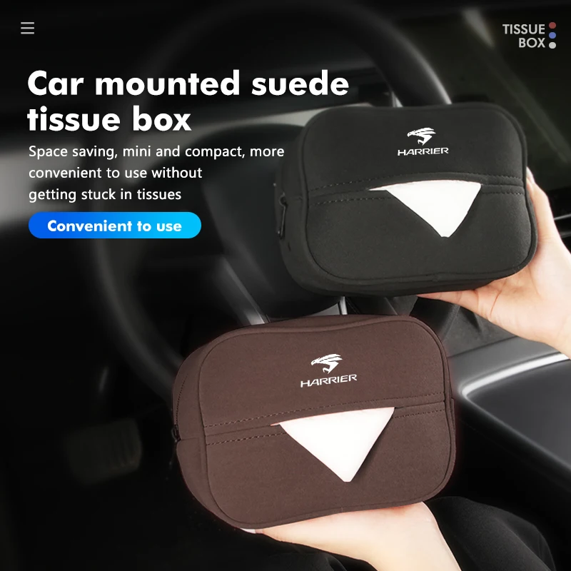 Car Mounted Seat Back Suede Square Tissue Box Paper Towel Bag For Toyota Harrier 80 30 60 XU30 XU60 Venza 2020 2021