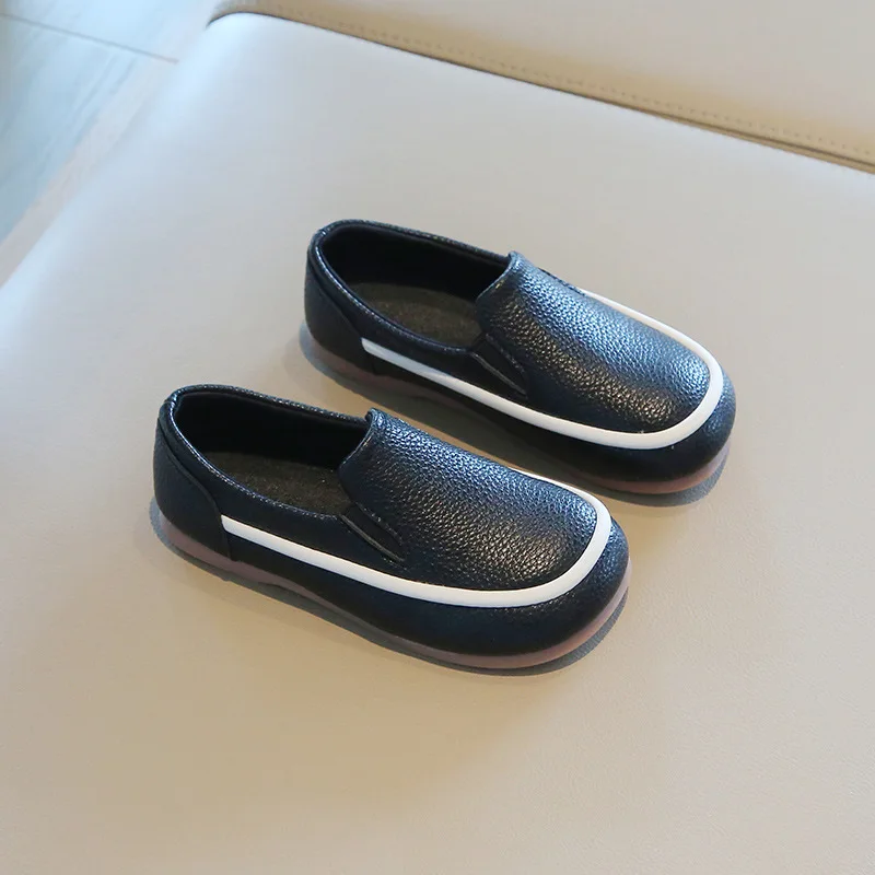 

Весенне-осенние износостойкие повседневные туфли для мальчиков, удобные кожаные шапочки, детские универсальные однотонные лоферы