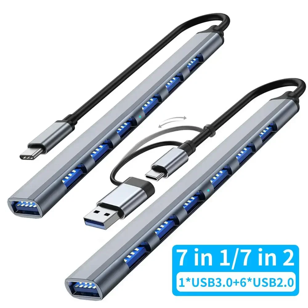 

7 IN1/7 IN 2 USB Type C HUB Multi USB Hub Splitter 7 Port USB3.0/2.0 High Speed Data Transfer For PC Laptop Macbook Accessories