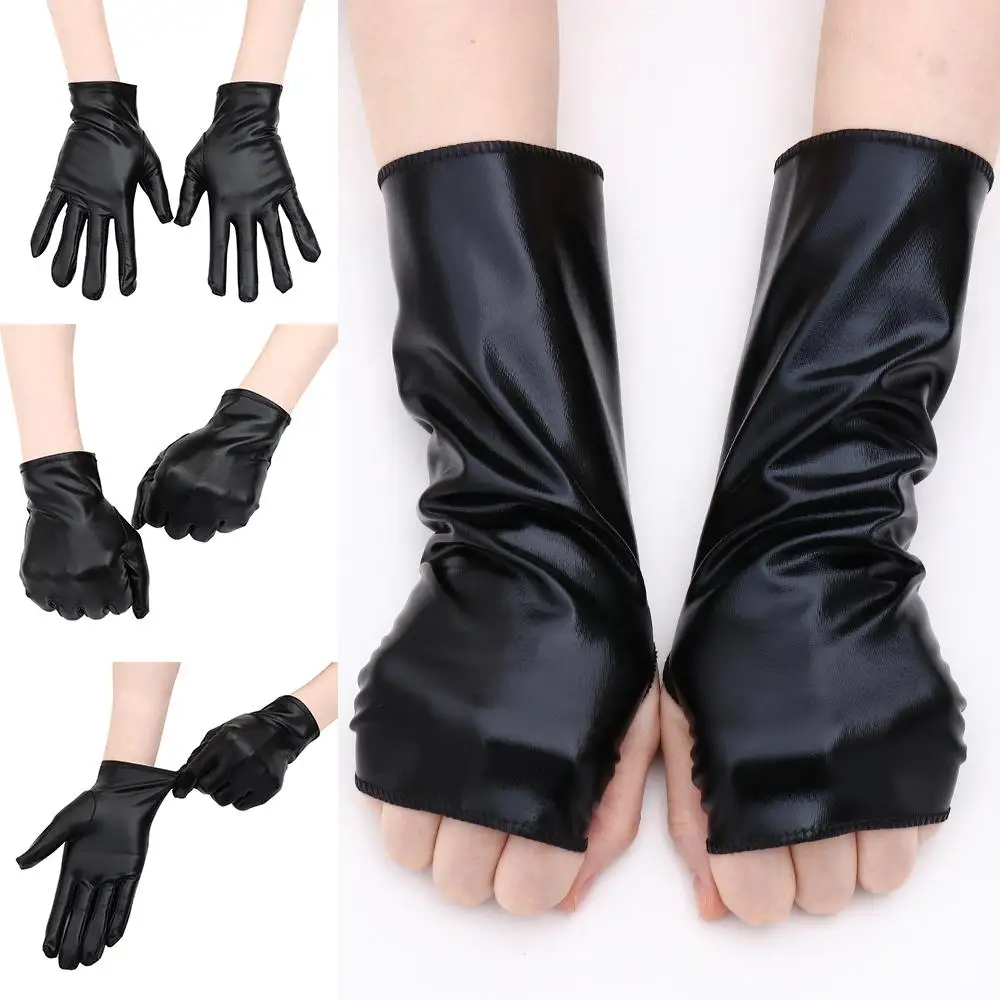 

Men Women Gothic Punk PU Mittens Black Gloves Halloween Dress Up Leather Gloves
