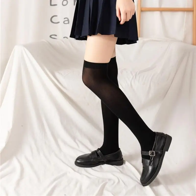 

Женские однотонные чулки до бедра, классические бархатные тонкие студенческие носки до середины икры