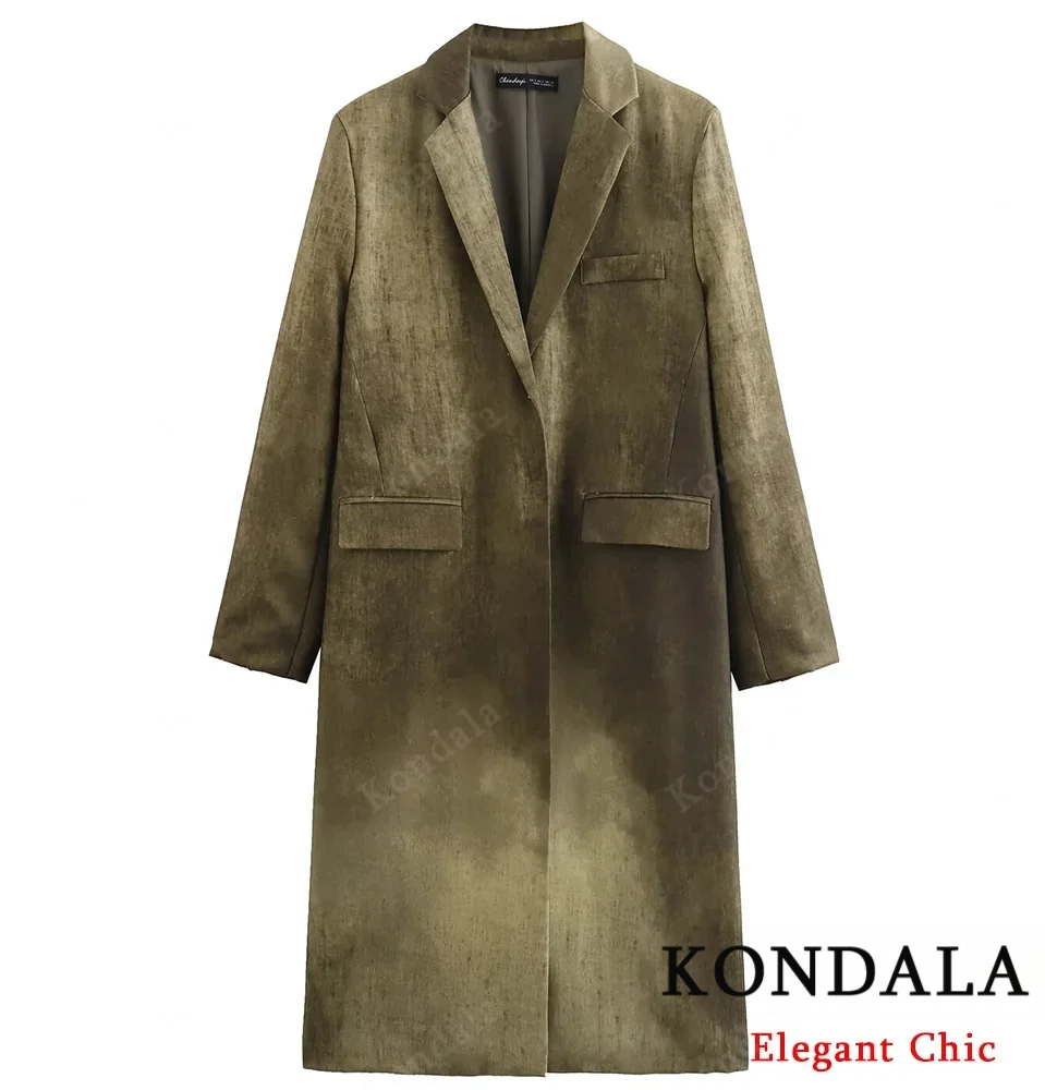 

KONDALA элегантная винтажная длинная куртка с принтом тай-дай, женский плащ с карманами и лацканами, новинка 2024, весенне-осенняя куртка, плащ