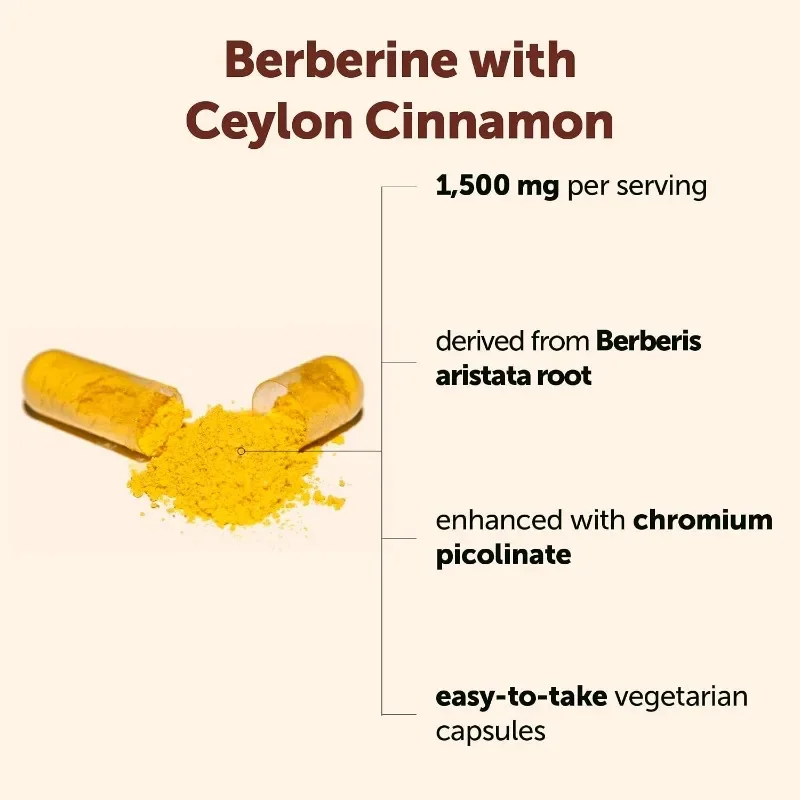 Micro Ingredients Berberine HCl with Ceylon Cinnamon 1,500 Mg Per Serving, 60 Vegetarian Capsules