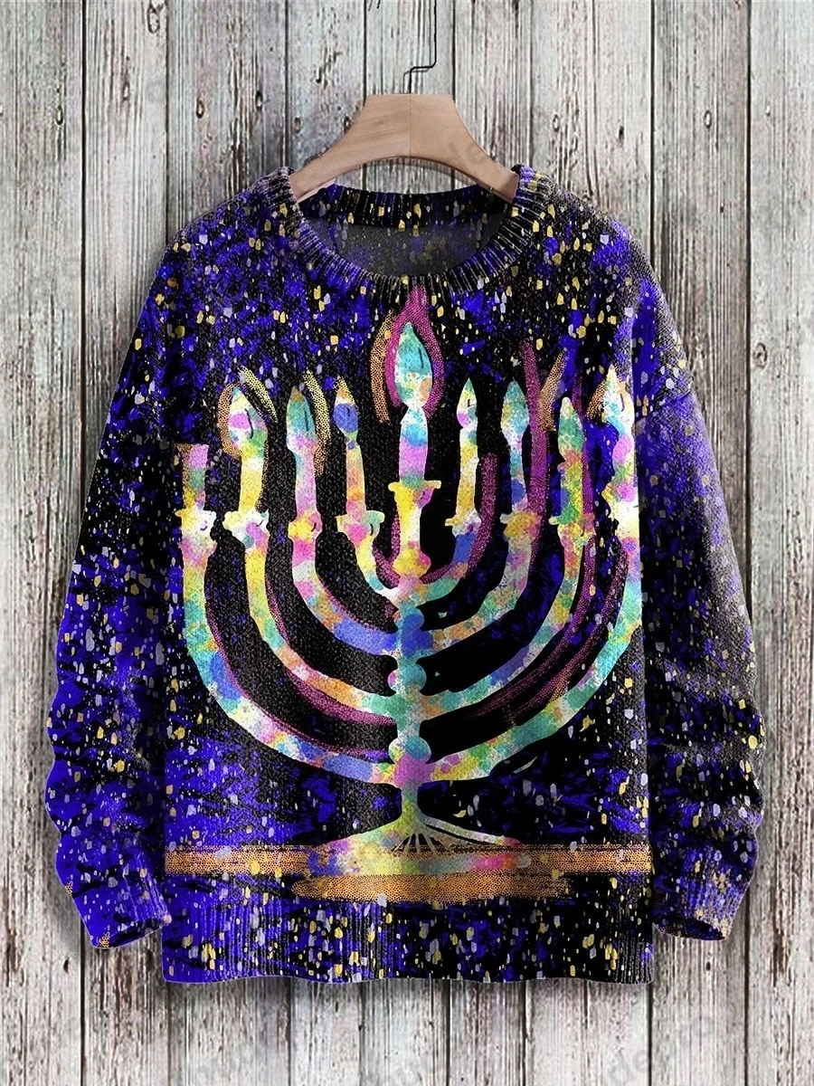 Christmas Knitted Sweater Cat Animal Graffiti Tattoo Retro Vintage 3D Print Unisex Pullover Harajuku Casual Funny Long Sleeves