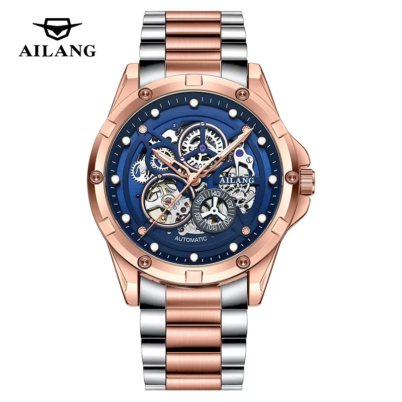 Unique Strap High-end Design Black Steel Tourbillon Watches AILANG Automatic Mechanical Sport Watch Waterproof Luminous 8527Ai
