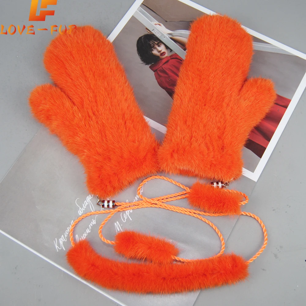 2024 New Outdoor Women Real Mink Fur Gloves Girls Knitted Good Elastic Mink Fur Gloves Winter Warm Soft Natural Mink Fur Mittens