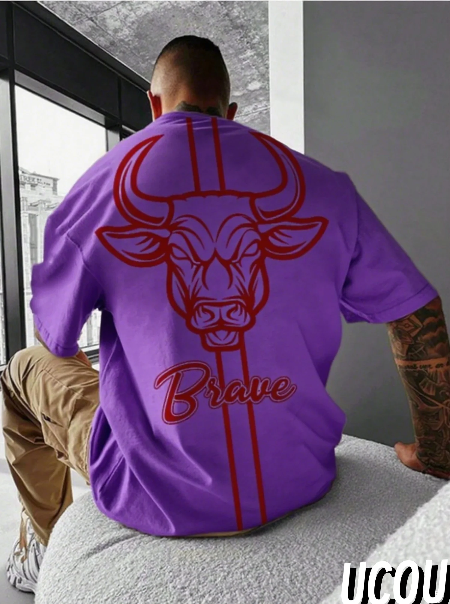 Bull head print Casual Graphic T-Shirt Short Sleeve Sports men's T-shirt Unisex Casual Daily Wear Summer Men's Racing T-shirt