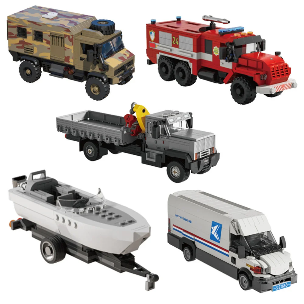 City Engineering Car Police Express Van Truck Yacht Fire Fighting Fire Truck Set Building Blocks Bricks Toys For Children Gift ﻿