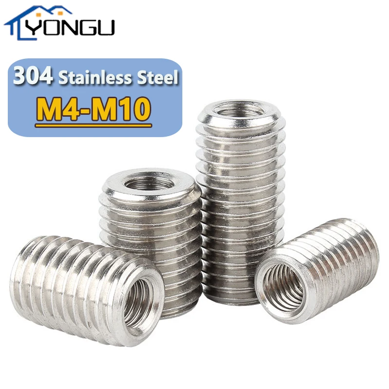 304 Stainless Steel Inside Outside Thread Adapter Screw Nuts M4 M5 M6 M8 M10 Insert Sleeve Converter Nut Coupler