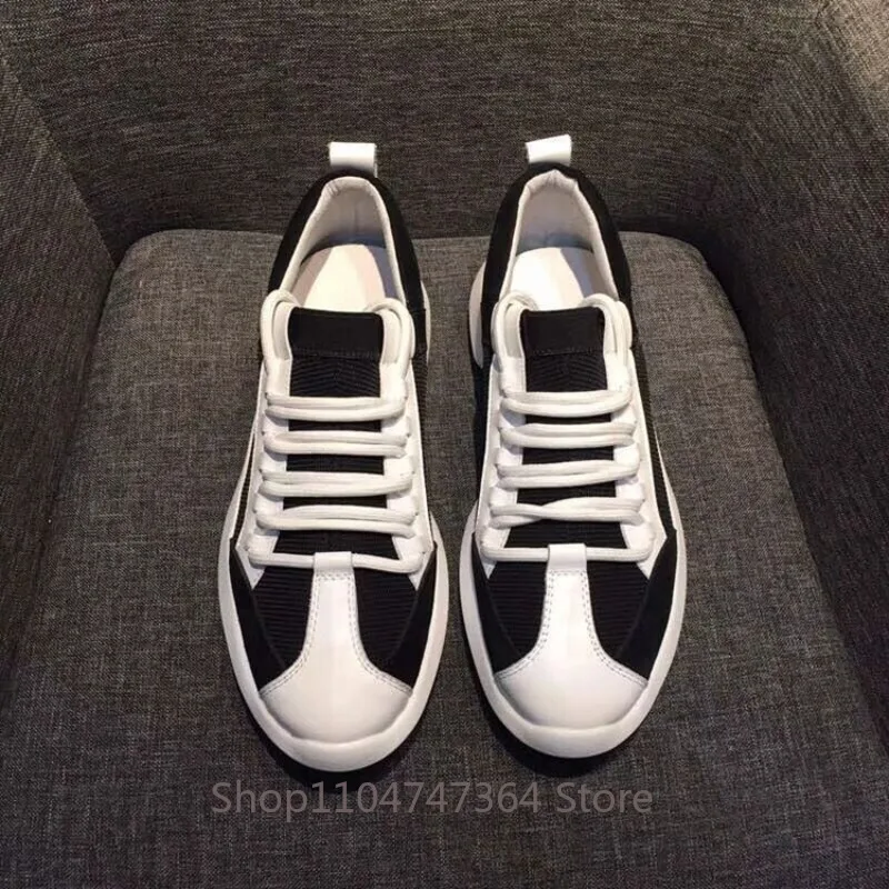 Spring New European Men's Shoes Genuine Leather Mesh Sports Trendy Brand Thick Soled Casual Shoes Male Thick Sole Sneakers