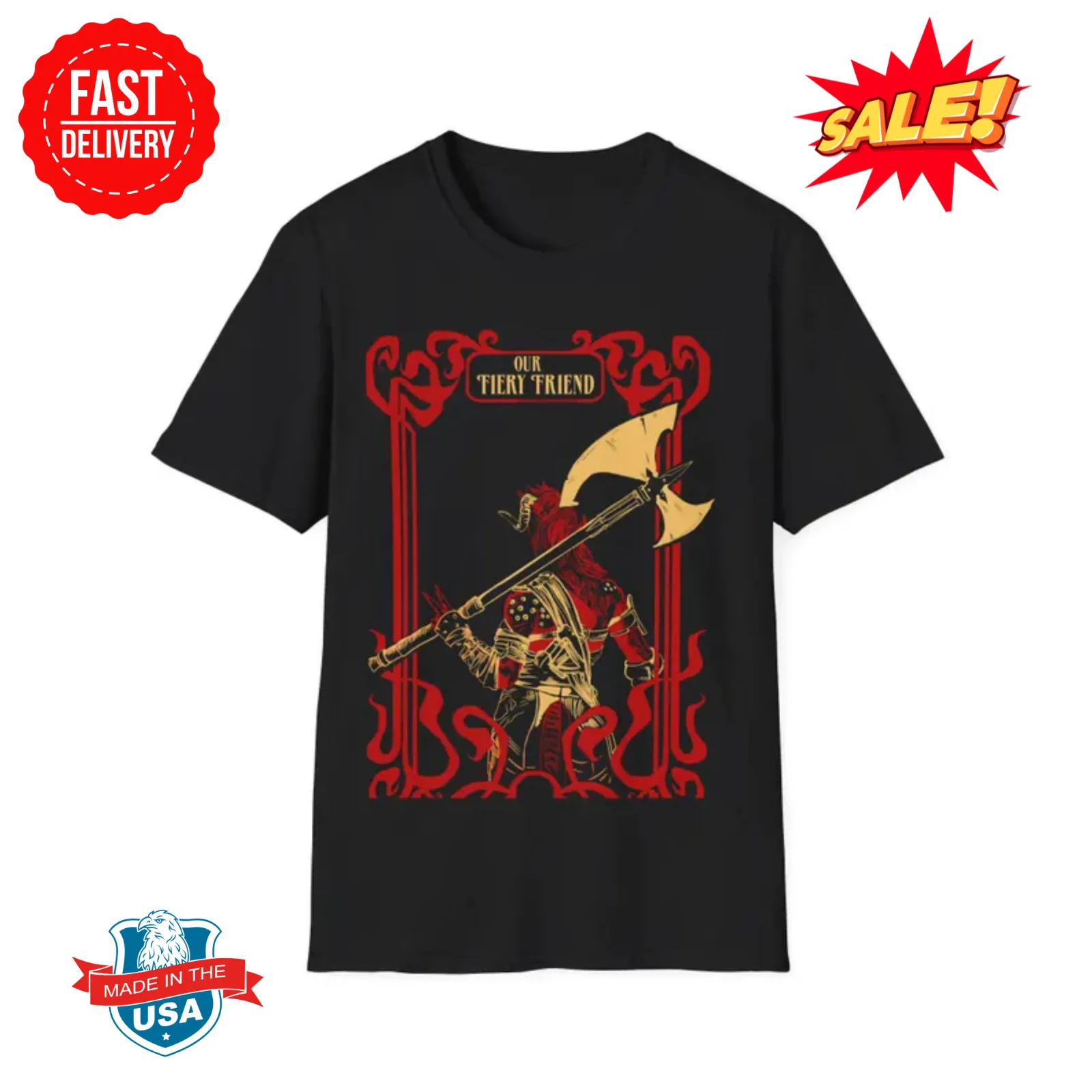 

Karlach Our Fiery Friend T-Shirt, Baldurs Gate 3 Tee Men's Summer Top Kawaii Men's Summer Top Men Clothing Men Top Tops Men