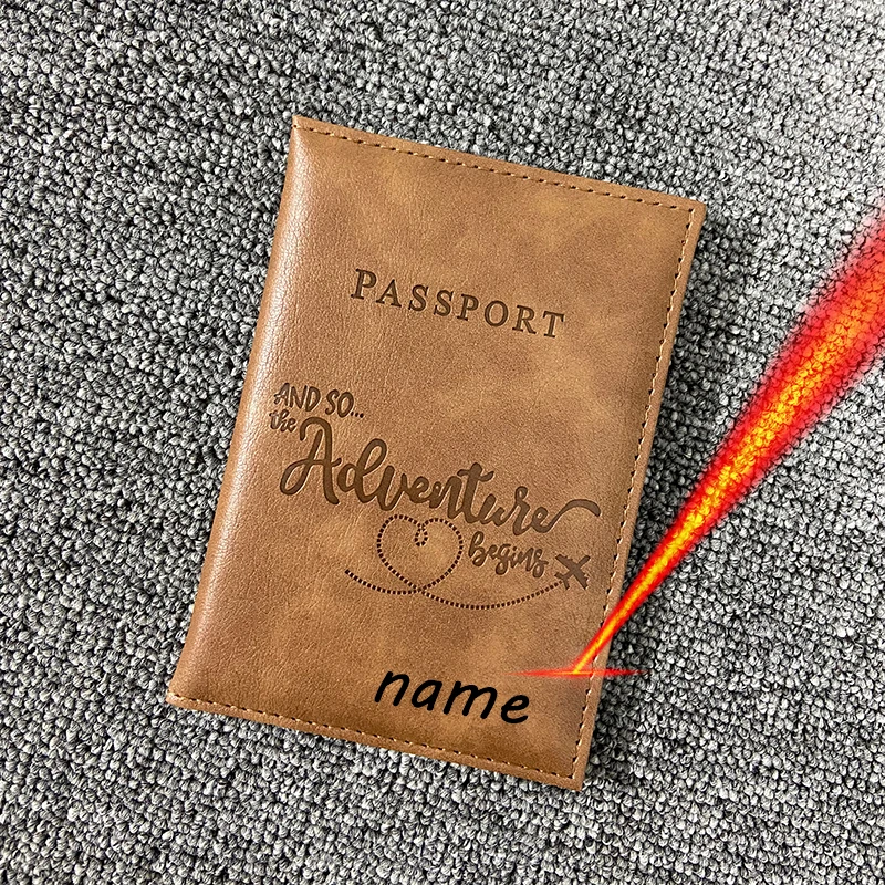 New Customized Name Passport Cover Laser Engarving Names Number Passport Holder Adventure Travel Wallet Card Holder