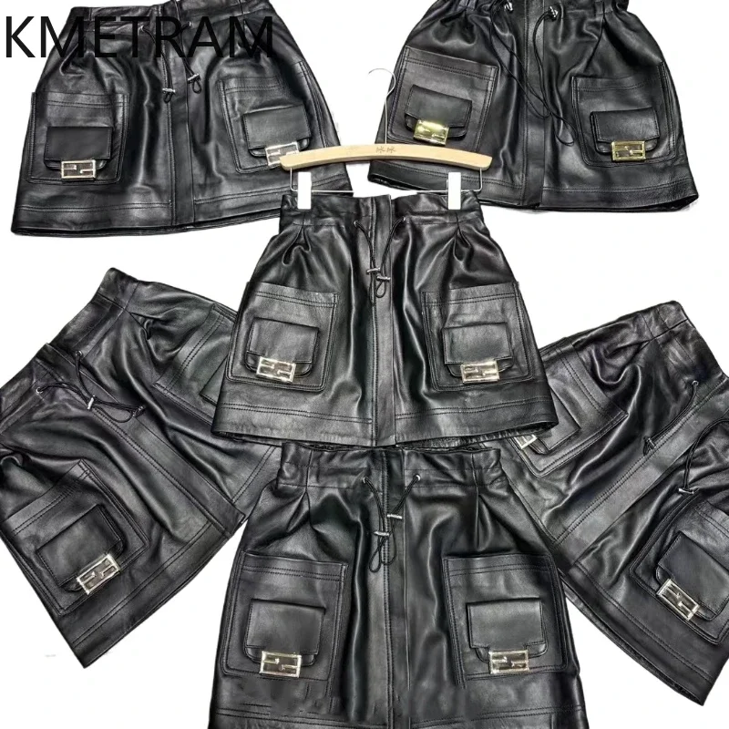 

KMETRAM Real Sheepskin Women Skirts Fashion Fall Clothes 2024 Genuine Leather Skirt Old Money Style Short Skirt Юбка Шорты