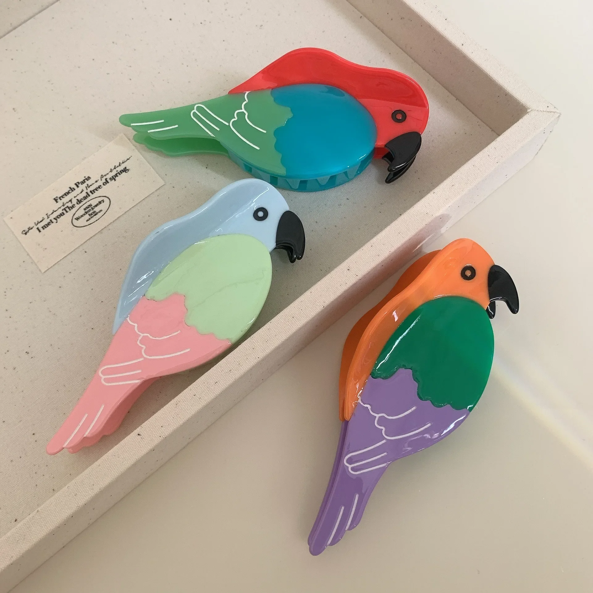 DuoShang Cute Cartoon Colorful Parrot Acetate Hair Claw Light Luxury Eco-friendly Claw Clip for Women Girls Hair Accessories