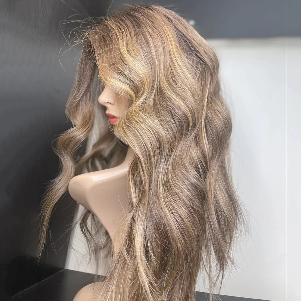 

13x4 Lace Front Wig Synthetic Fibre 26 inch Long wavy ombre blonde Wigs For Women Pre Plucked Glueless Wig Daily Wear& Go