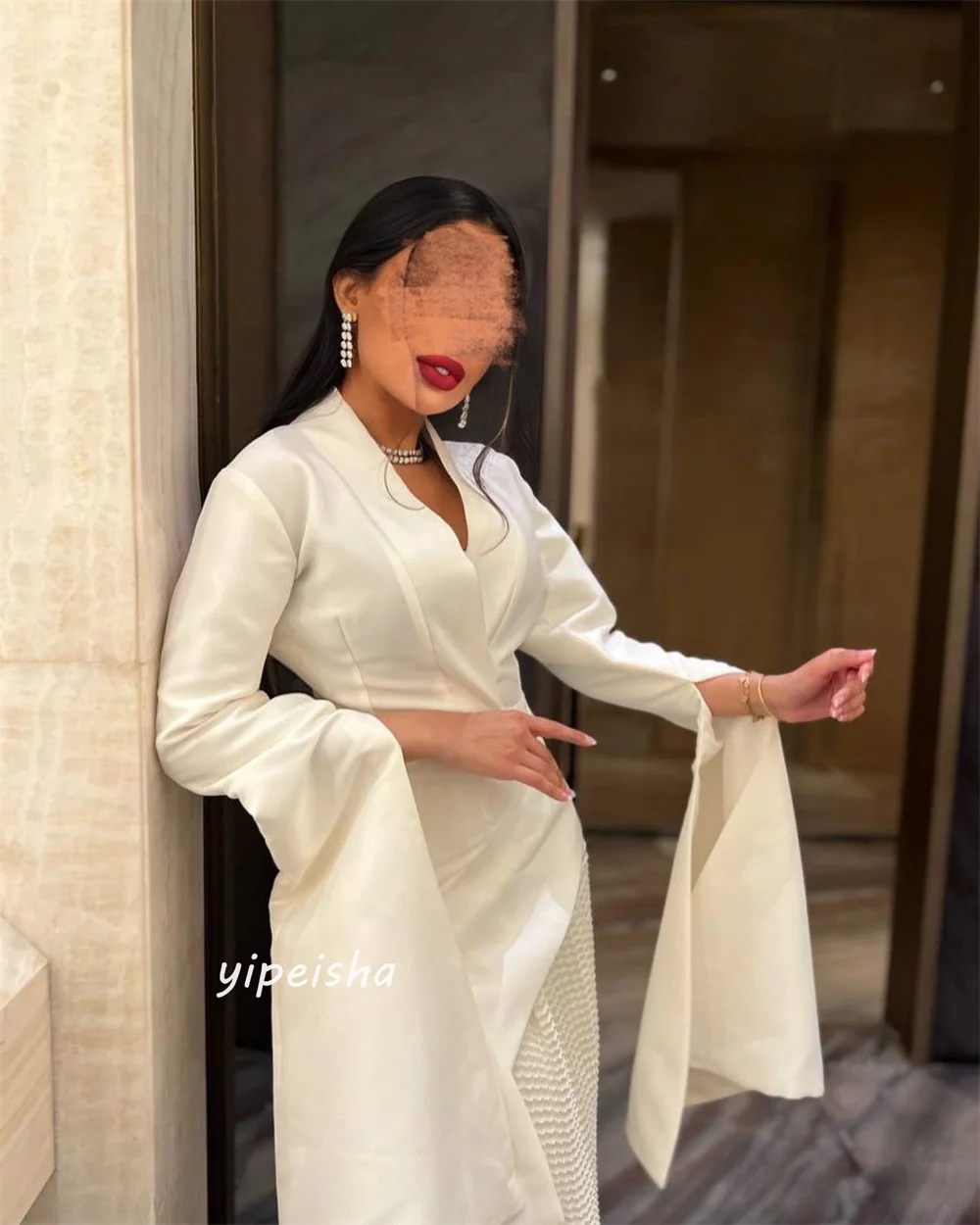 Personalizado jiayigong jérsei babados plissado formal a linha com decote em v sob medida vestido de ocasião na altura do joelho vestidos arábia saudita