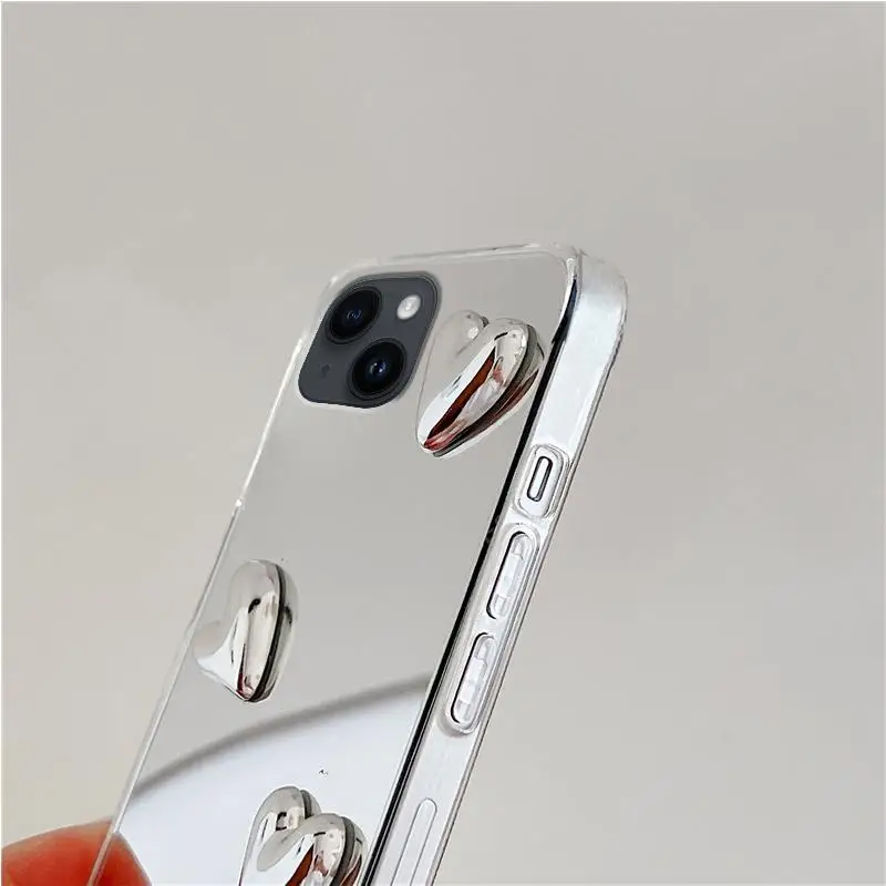 For Iphone 15 Pro Max 14 Plus 11 12 13 Mini XS XR X 8 7 SE Glossy 3D Love Heart Mirror Phone Case Iphone15 Cover 15Pro Iphone11