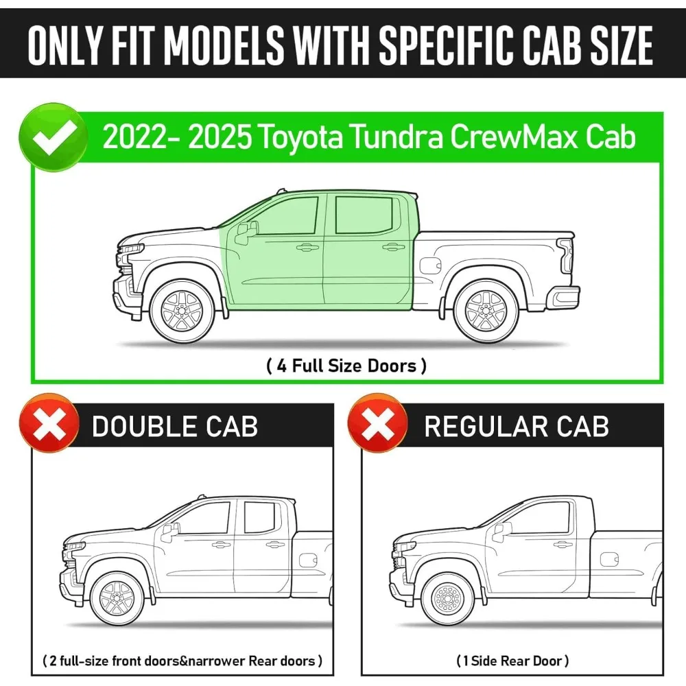 لوحات الجري المتوافقة مع 2022-2025 Toyota Tundra Crewmax Side Steps. 4 بوصة قطرة خطوة نمط قضبان جانبية سوداء، شاحنة جانبية St