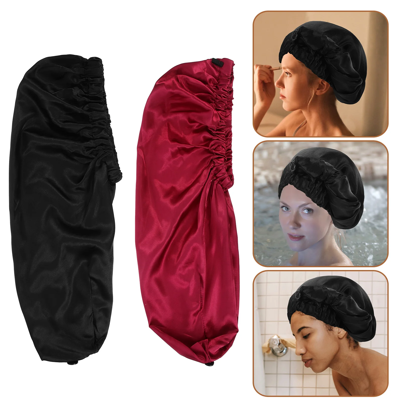 

2Pcs Satin Bonnets Comfortable Elastic Sleep Hats for Hair Care Perfect Breathable Home Bathing Caps