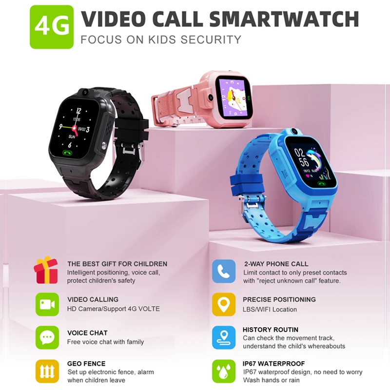 LT37 4G Kids Smart Watch HD Camera Video Call Child Phone Watch Waterproof LBS Positioning Remote Monitoring Smartwatch for Kids